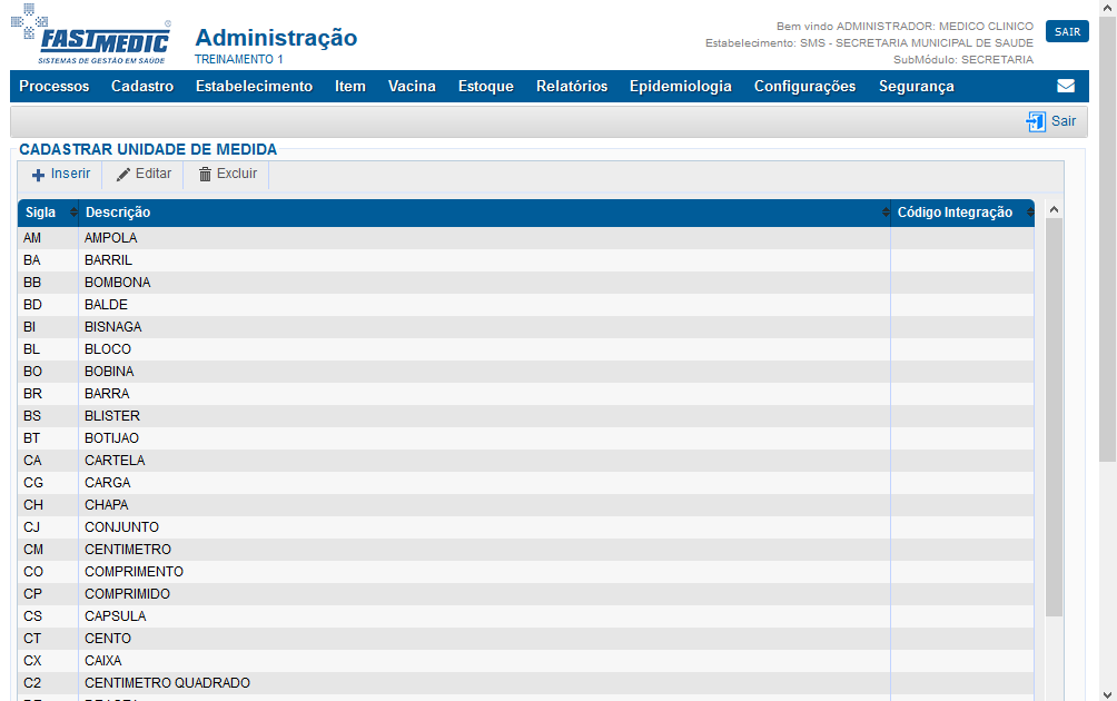 Imagem Demonstrativa da Tela de Cadastro Unidade de MEdidas